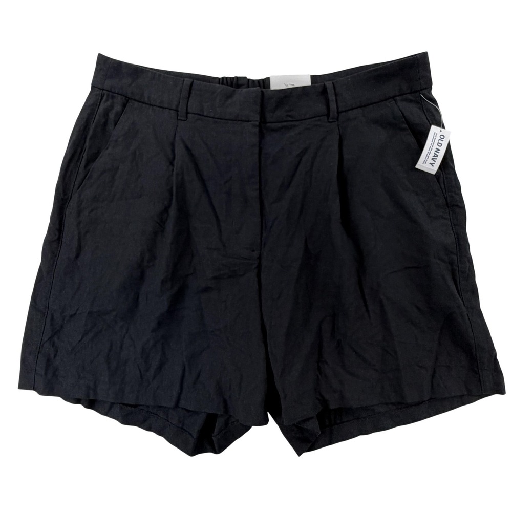 Old Navy Shorts Womens‎ XL Black Linen Chino Pleated Elastic Waist Pull On New